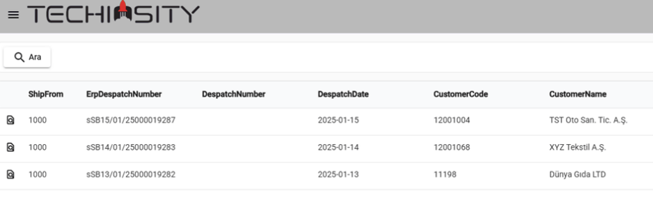 Outbound Despatch Screen